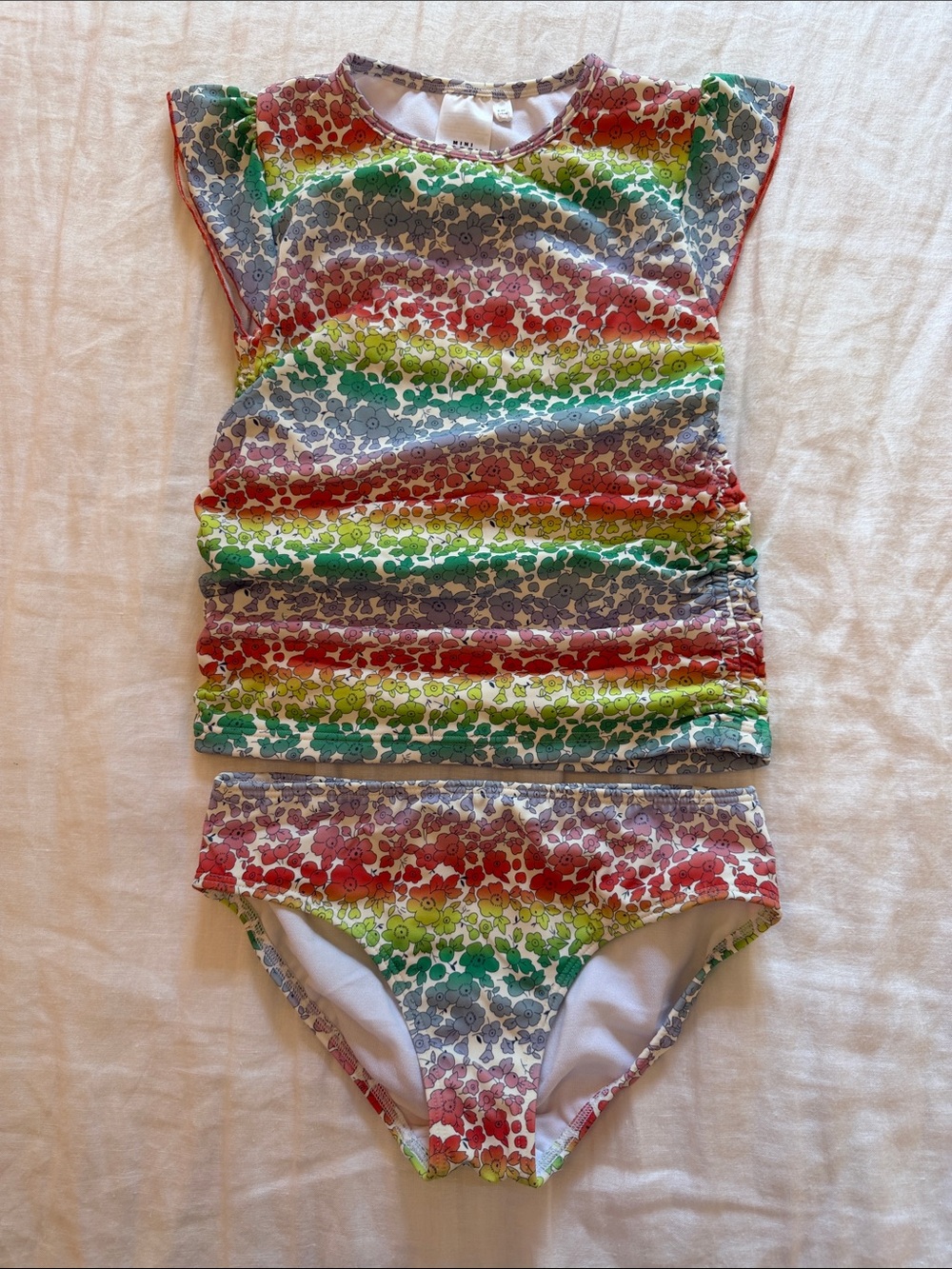 Mini Boden Girls' Floral Rainbow Tankini - Red, Green, Blue, Purple